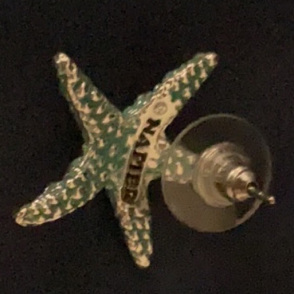 Napier Silver Tone & Green Starfish Stud Earrings - Picture 4 of 4